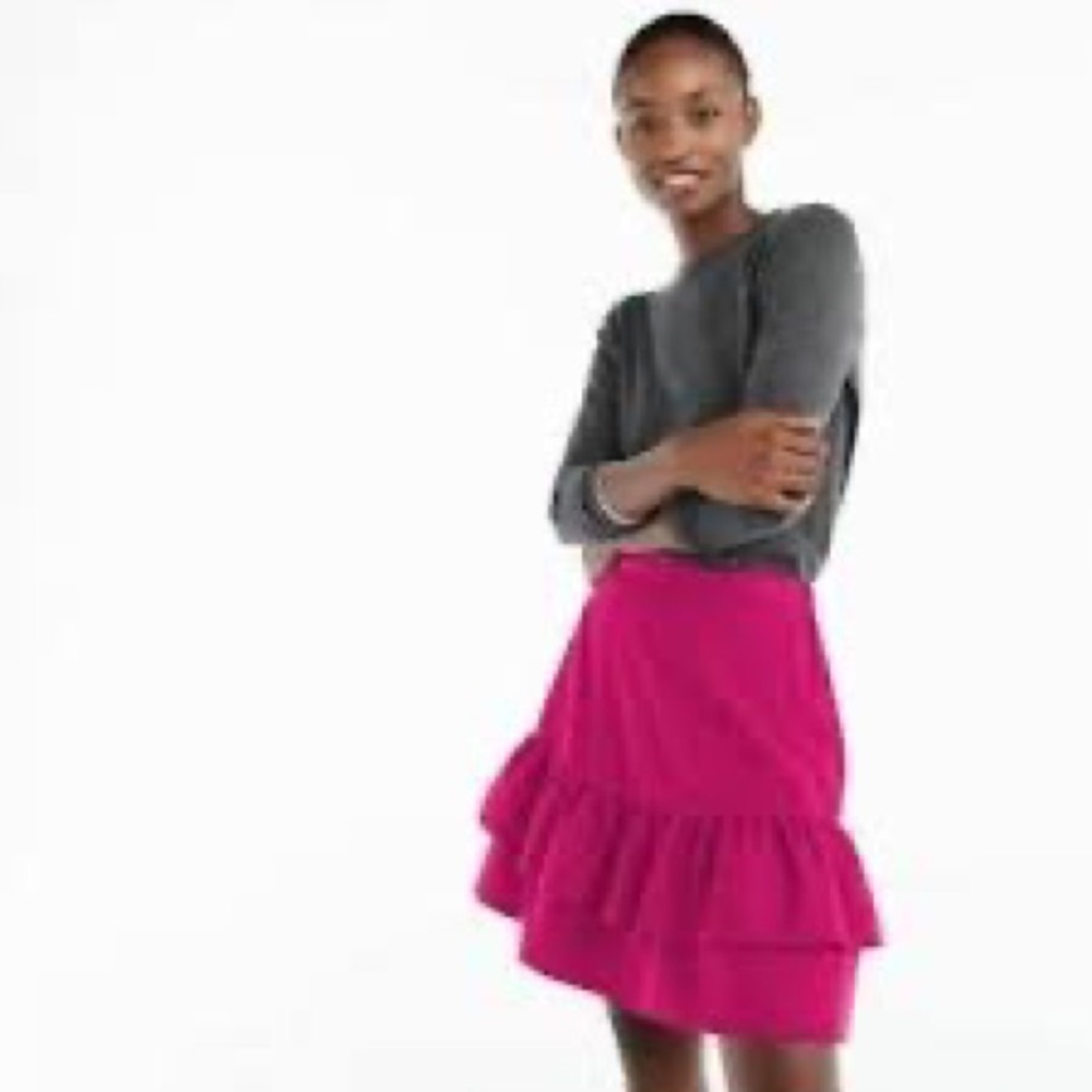 NWT Jcrew fuchsia ruffle wool/poly blend skirt with elastic waistband size 6 💃 - Picture 2 of 12